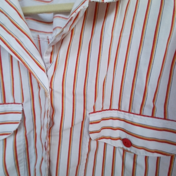 Vintage Separate Issue White Button-down with Orange and Yellow Stripes - Picture 2 of 9